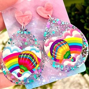 Lisa Frank Hot Air Balloon Acrylic Earrings